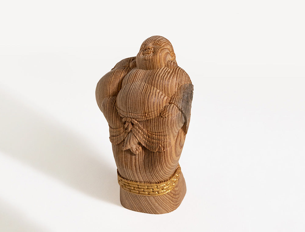 総高11cm】布袋様 木彫り 作家物 菩薩の手に布袋 作家物 – まなこの音