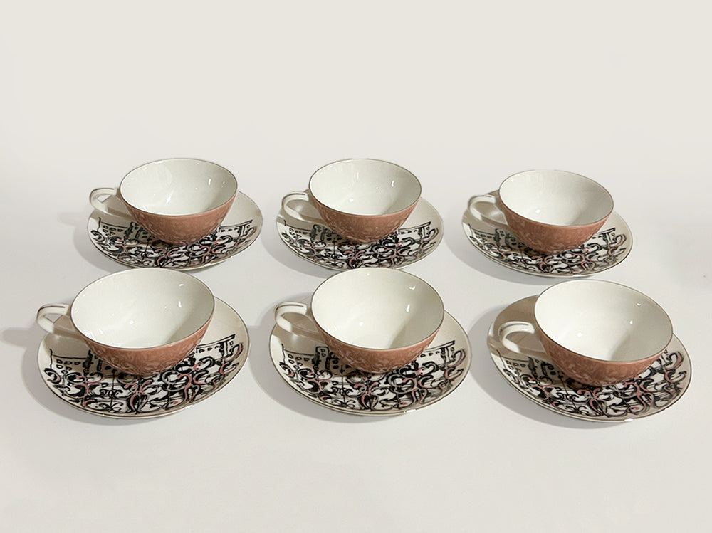 【カップ&ソーサー6客set】【古道具】オールドノリタケ シリーズ：Laurel DES.BY N.T.K JAPAN 木箱付き / ビンテージ食器
