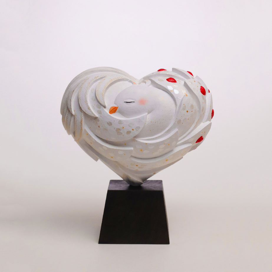 【総高23cm】白凰 鳳凰像 木彫り 作家物