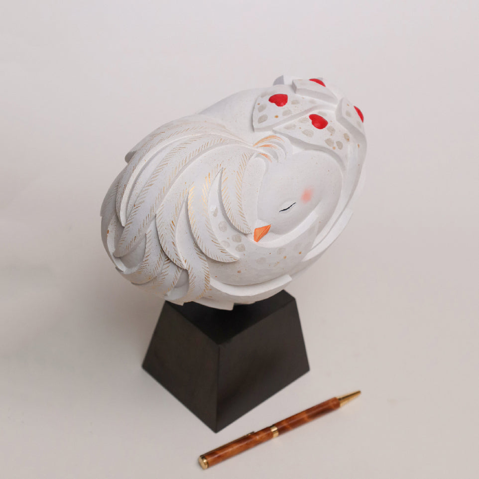 【総高23cm】白凰 鳳凰像 木彫り 作家物