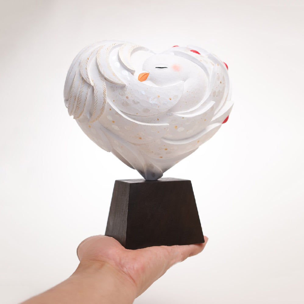 【総高23cm】白凰 鳳凰像 木彫り 作家物