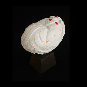 【総高23cm】白凰 鳳凰像 木彫り 作家物