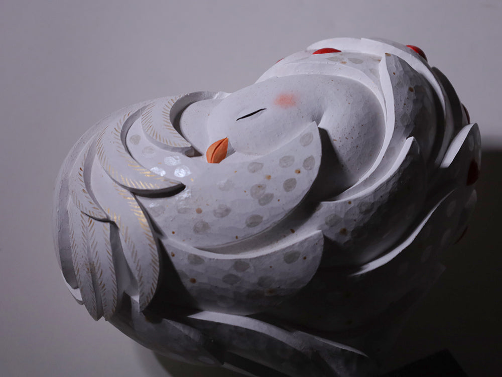【総高23cm】白凰 鳳凰像 木彫り 作家物