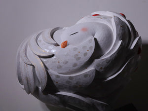 【総高23cm】白凰 鳳凰像 木彫り 作家物