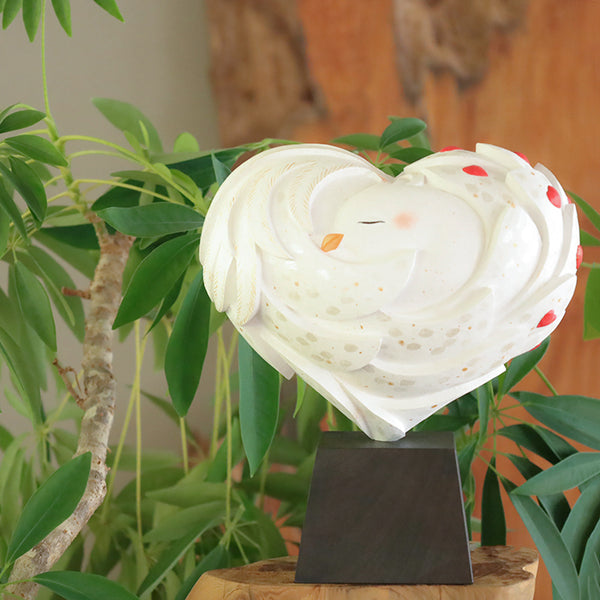 【総高23cm】白凰 鳳凰像 木彫り 作家物
