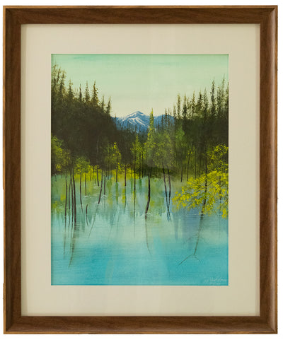 【横幅43cm】絵画「森林浴と」作家：吉川浩 サイズ：46cm×55cm F6  画法：水彩 額付（壁掛け仕様）