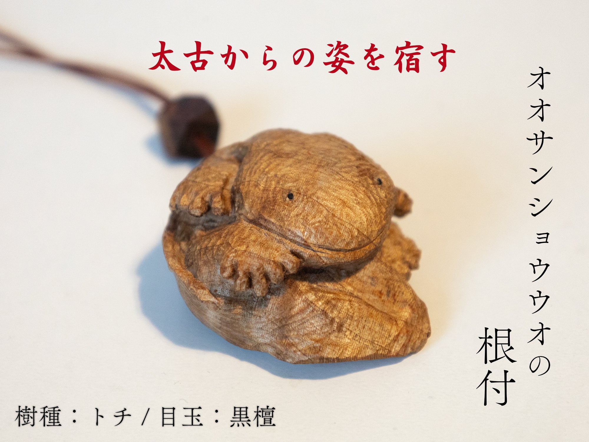 【稀少個体】【総高5cm】オオサンショウウオの根付 木彫り｜樹種：栃 / チャーム キーホルダー お守り 各¥8,800-