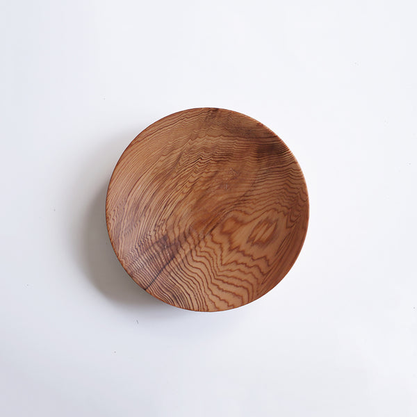 【径12cm】4寸平皿  樹種：屋久杉 / 木の器 蜜蝋クリーム仕上げ curve-135