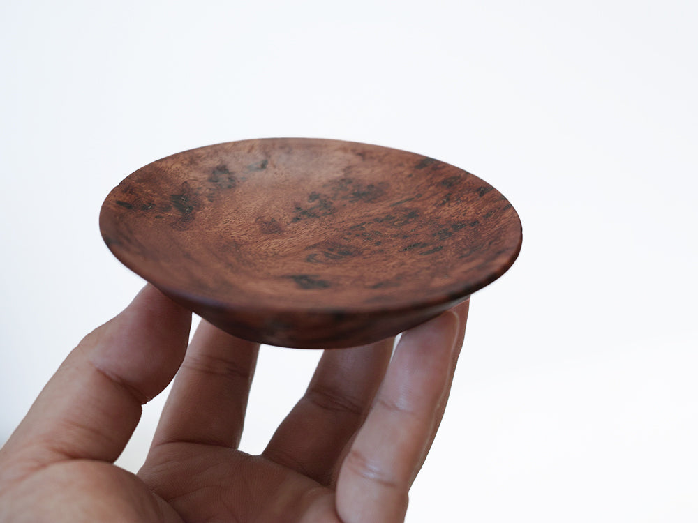 【径10cm】3寸皿  樹種：ブビンガ泡瘤 / 木の器 旋盤挽き 木地仕上げ 菓子皿