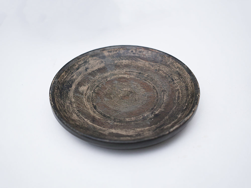 【径13cm】4寸皿  樹種：屋久杉 / 木の器 旋盤挽き 拭き漆仕上げ 菓子皿 茶托 銘々皿
