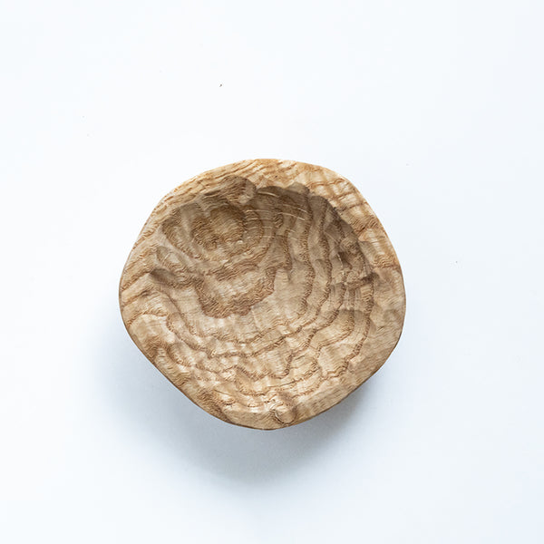 【径12cm】4寸 木の器 手彫り  樹種：たも玉杢 /  菓子皿 茶托 銘々皿 銘木小物 ※画像現品像の発送です