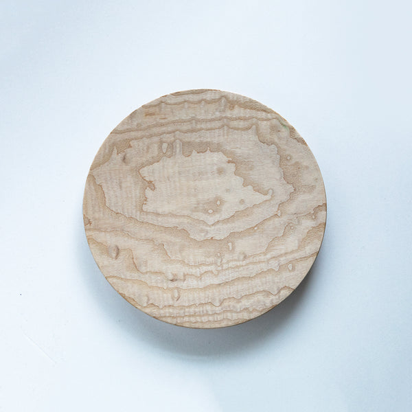 【径23cm】8寸 木の器 お皿 樹種：たも玉杢 / 旋盤挽き 菓子皿 パン皿 銘木小物 ※画像現品像の発送です