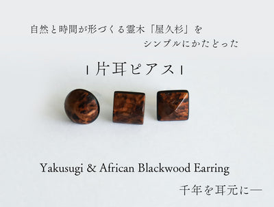 【稀少個体】屋久杉瘤の片耳ピアス｜約10mm・一点物〈球 / 円状 / 四角錐〉