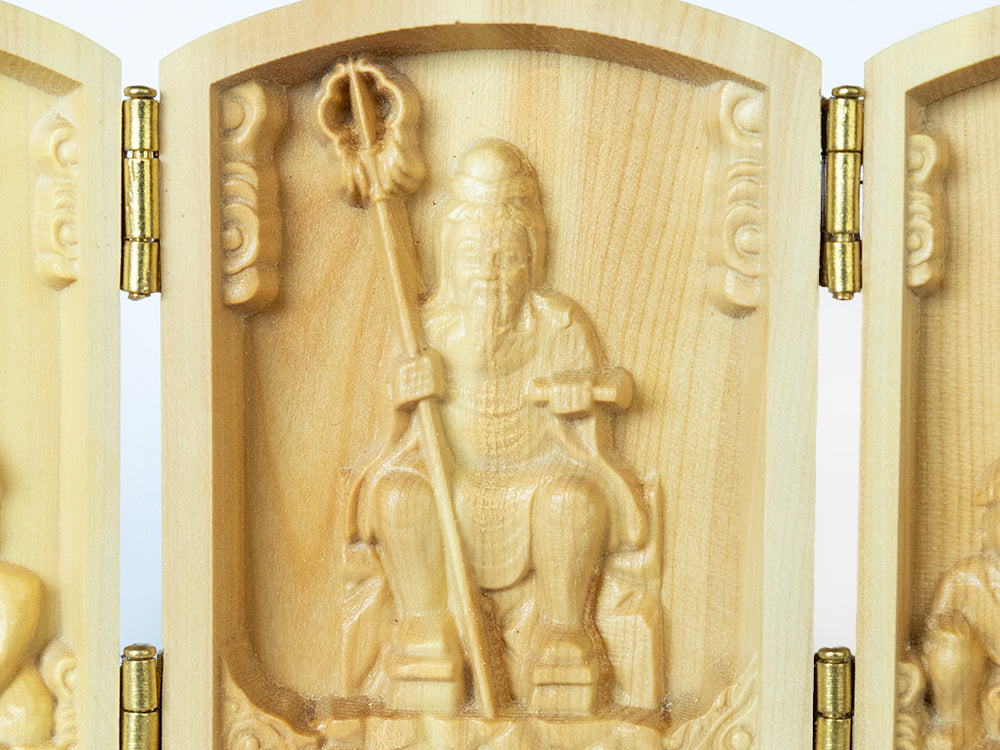 総高6cm】三開仏・役行者三尊像 木彫り 樹種：柘植 / 役小角 前鬼 後鬼