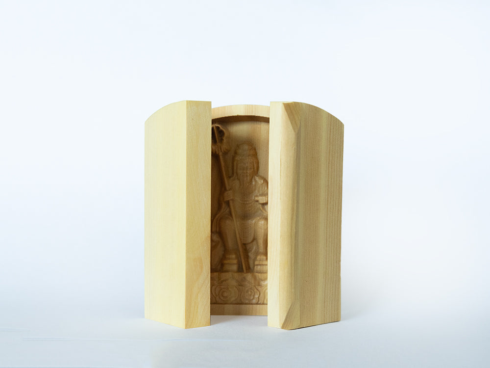 【総高6cm】三開仏・役行者三尊像  木彫り 樹種：柘植 / 役小角 前鬼 後鬼 縁起物 ※画像現品像の発送です
