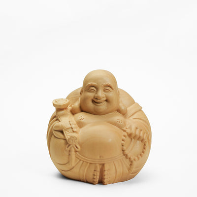 【総高7cm】木彫り 丸布袋  樹種：柘植 /  布袋様 置物 縁起物 ※画像現品像の発送です