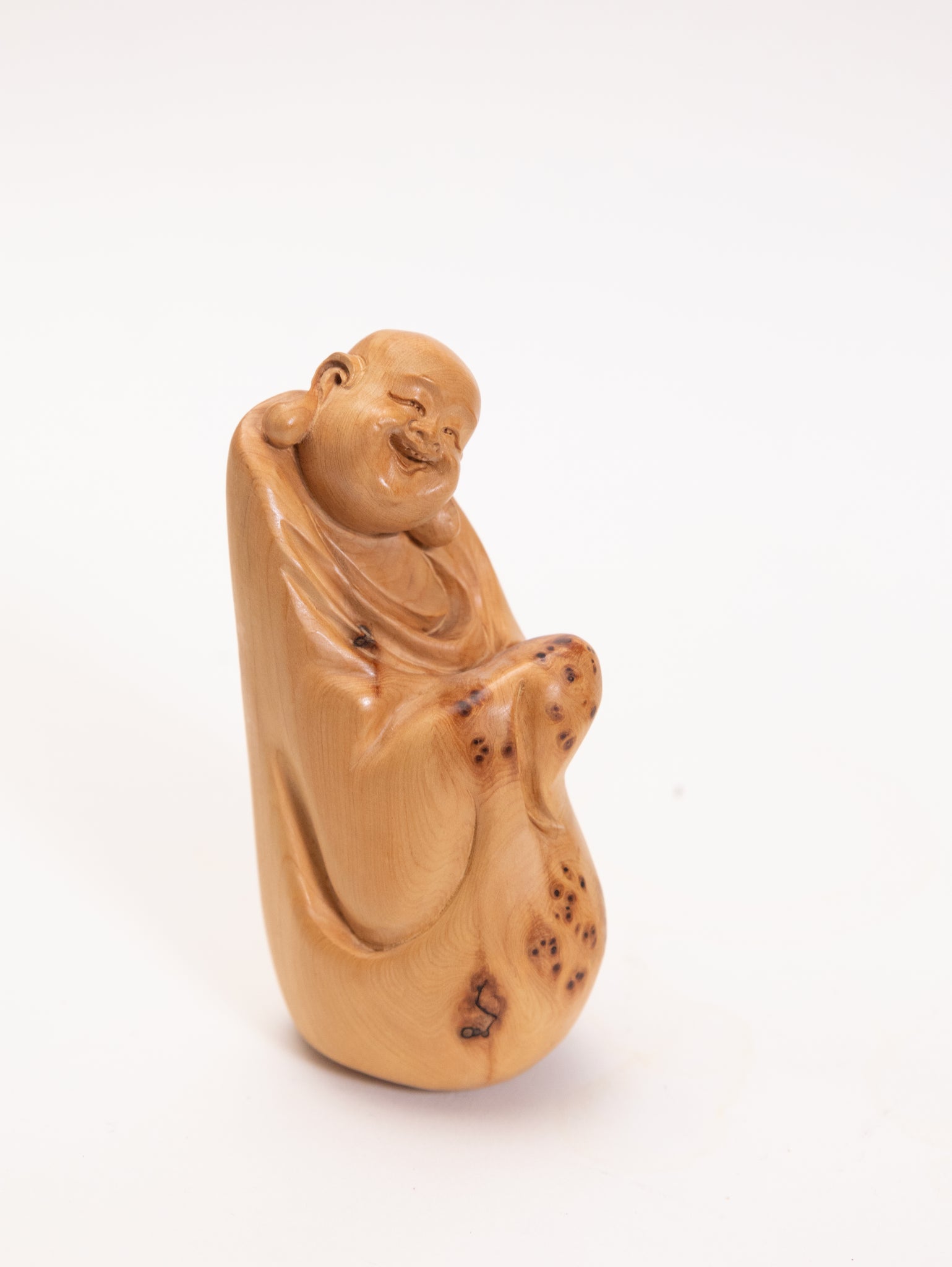 【総高12cm】布袋様 崖柏木（ヤーバイボク） 木彫り 置物 握り木