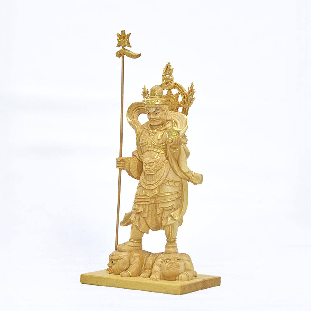 【総高13cm】毘沙門天立像 木彫り 樹種：柘植（つげ） / 置物 縁起物 ※画像現品像の発送です