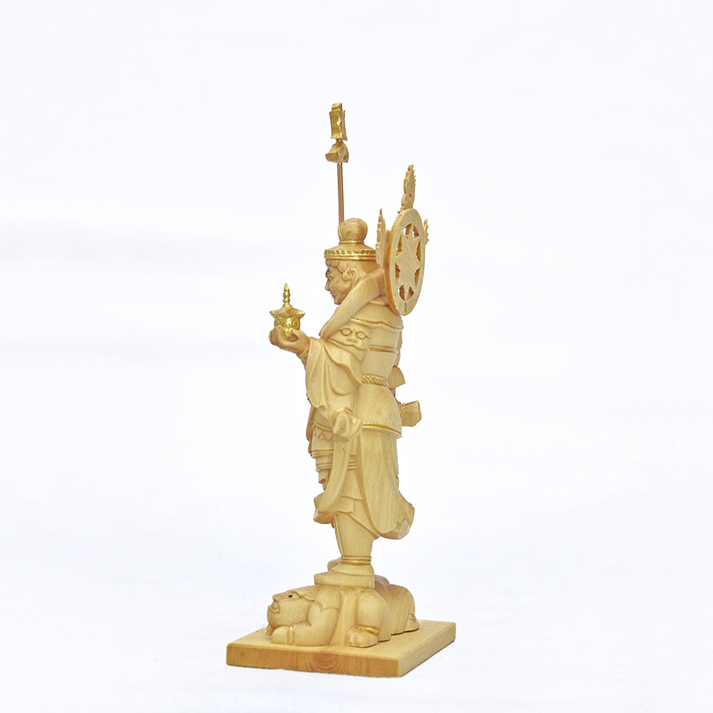 【総高13cm】毘沙門天立像 木彫り 樹種：柘植（つげ） / 置物 縁起物 ※画像現品像の発送です