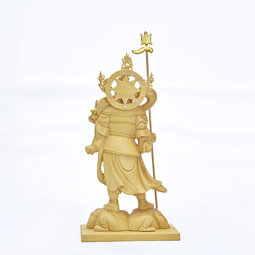 【総高13cm】毘沙門天立像 木彫り 樹種：柘植（つげ） / 置物 縁起物 ※画像現品像の発送です