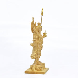 【総高13cm】毘沙門天立像 木彫り 樹種：柘植（つげ） / 置物 縁起物 ※画像現品像の発送です