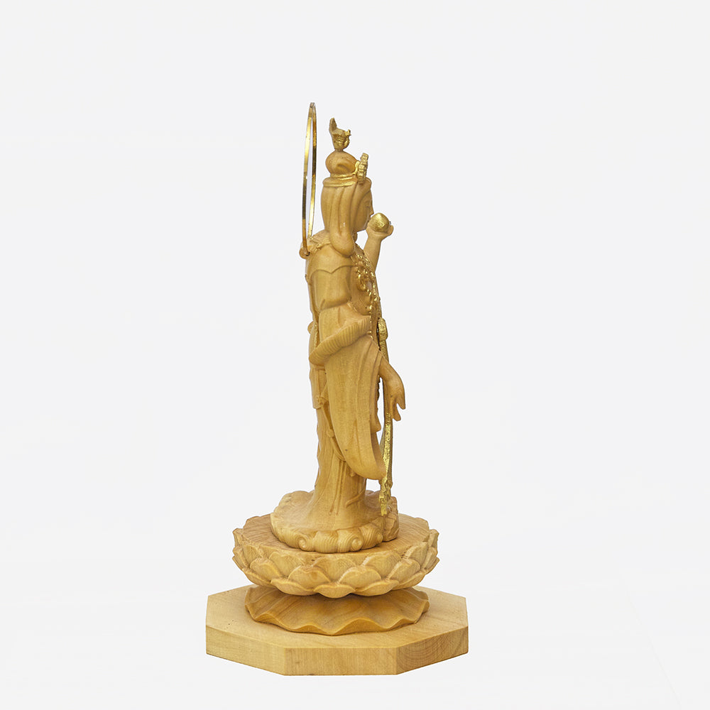 【総高12cm】吉祥天 立像 木彫り 樹種：柘植（つげ） / 置物 縁起物 ※画像現品像の発送です
