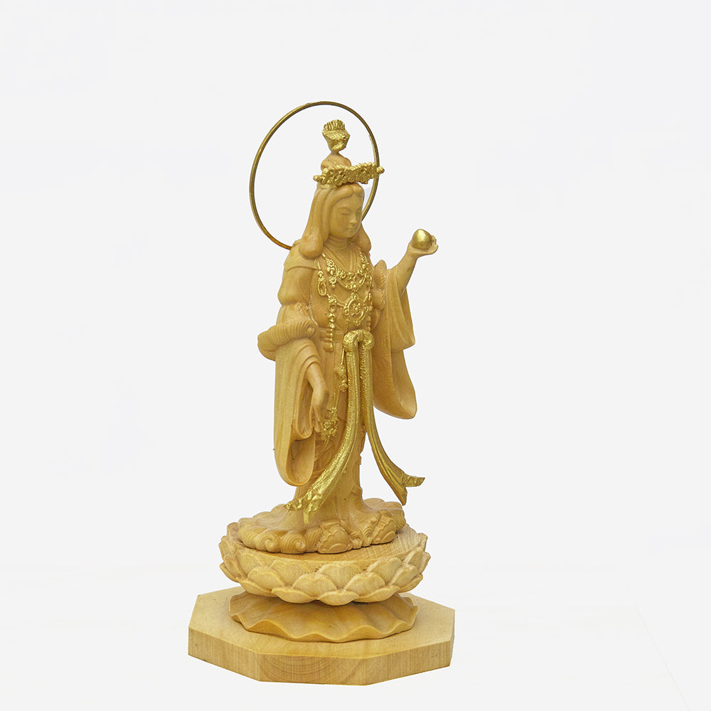 【総高12cm】吉祥天 立像 木彫り 樹種：柘植（つげ） / 置物 縁起物 ※画像現品像の発送です