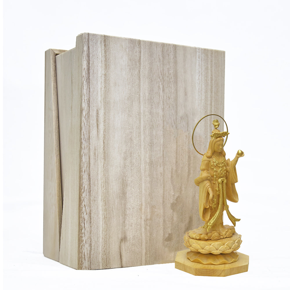 【総高12cm】吉祥天 立像 木彫り 樹種：柘植（つげ） / 置物 縁起物 ※画像現品像の発送です