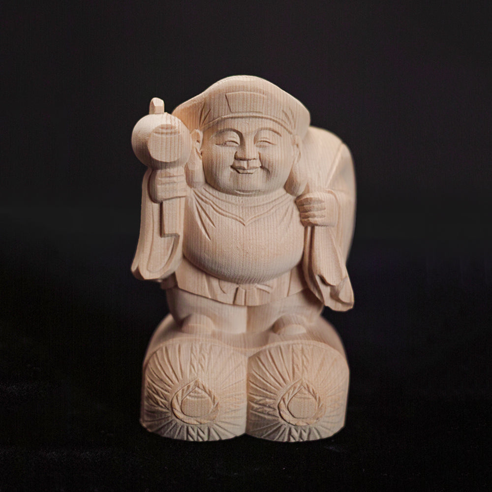 【総高11cm】大黒様 立像 木彫り 樹種：ひのき / 大黒天 置物 縁起物 ※画像現品像の発送です
