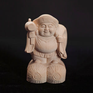 【総高11cm】大黒様 立像 木彫り 樹種：ひのき / 大黒天 置物 縁起物 ※画像現品像の発送です
