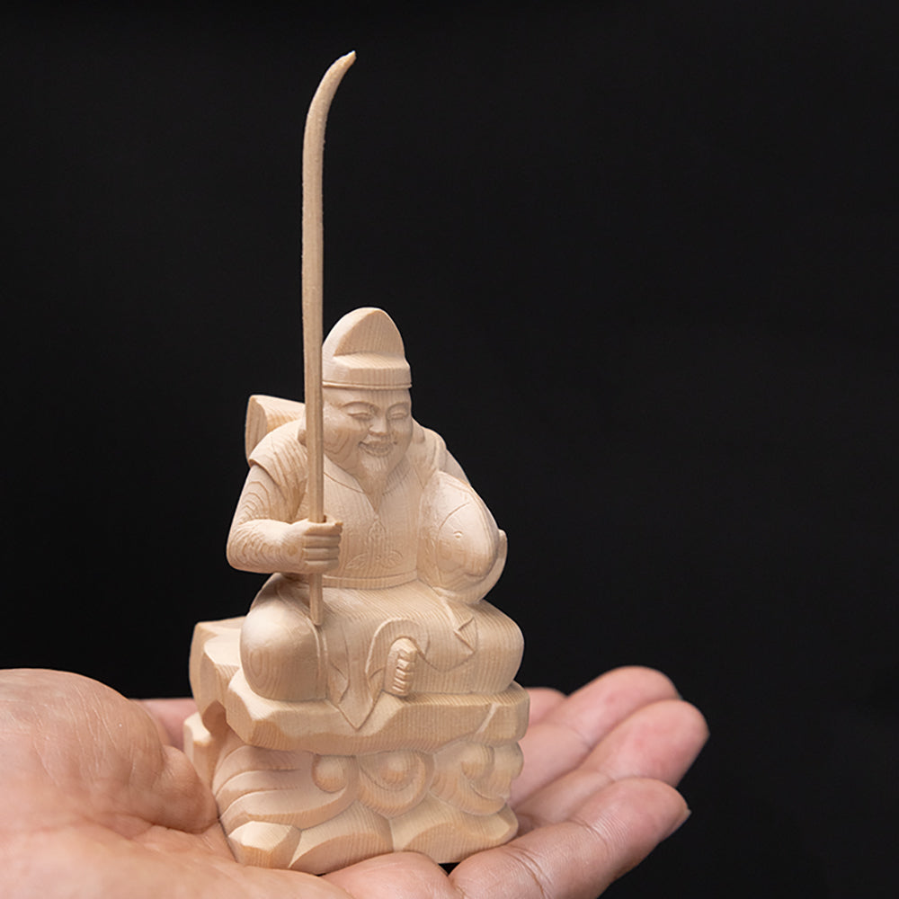 【総高13cm】恵比寿様 座像 木彫り 樹種：ひのき / えべっさん 置物 縁起物 ※画像現品像の発送です