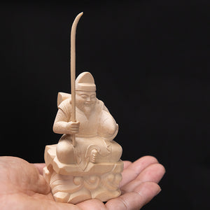 【総高13cm】恵比寿様 座像 木彫り 樹種：ひのき / えべっさん 置物 縁起物 ※画像現品像の発送です