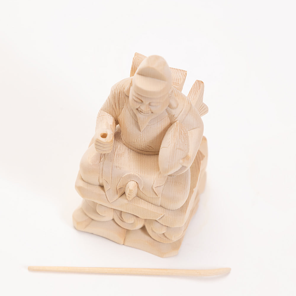 【総高13cm】恵比寿様 座像 木彫り 樹種：ひのき / えべっさん 置物 縁起物 ※画像現品像の発送です