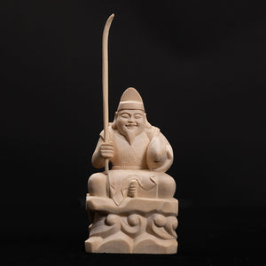 【総高13cm】恵比寿様 座像 木彫り 樹種：ひのき / えべっさん 置物 縁起物 ※画像現品像の発送です