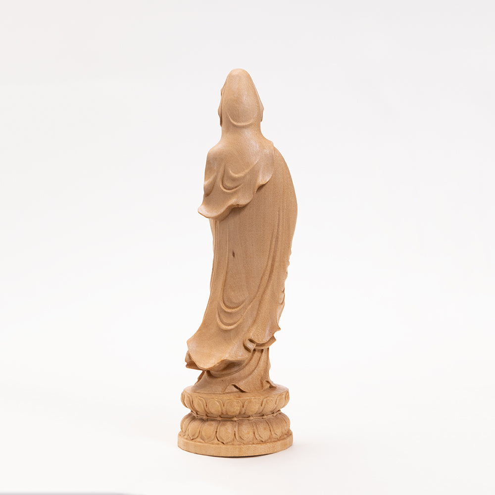【総高16cm】観音菩薩 立像 木彫り 樹種：柘植 / 観音様 観音像 置物 縁起物 ※画像現品像の発送です