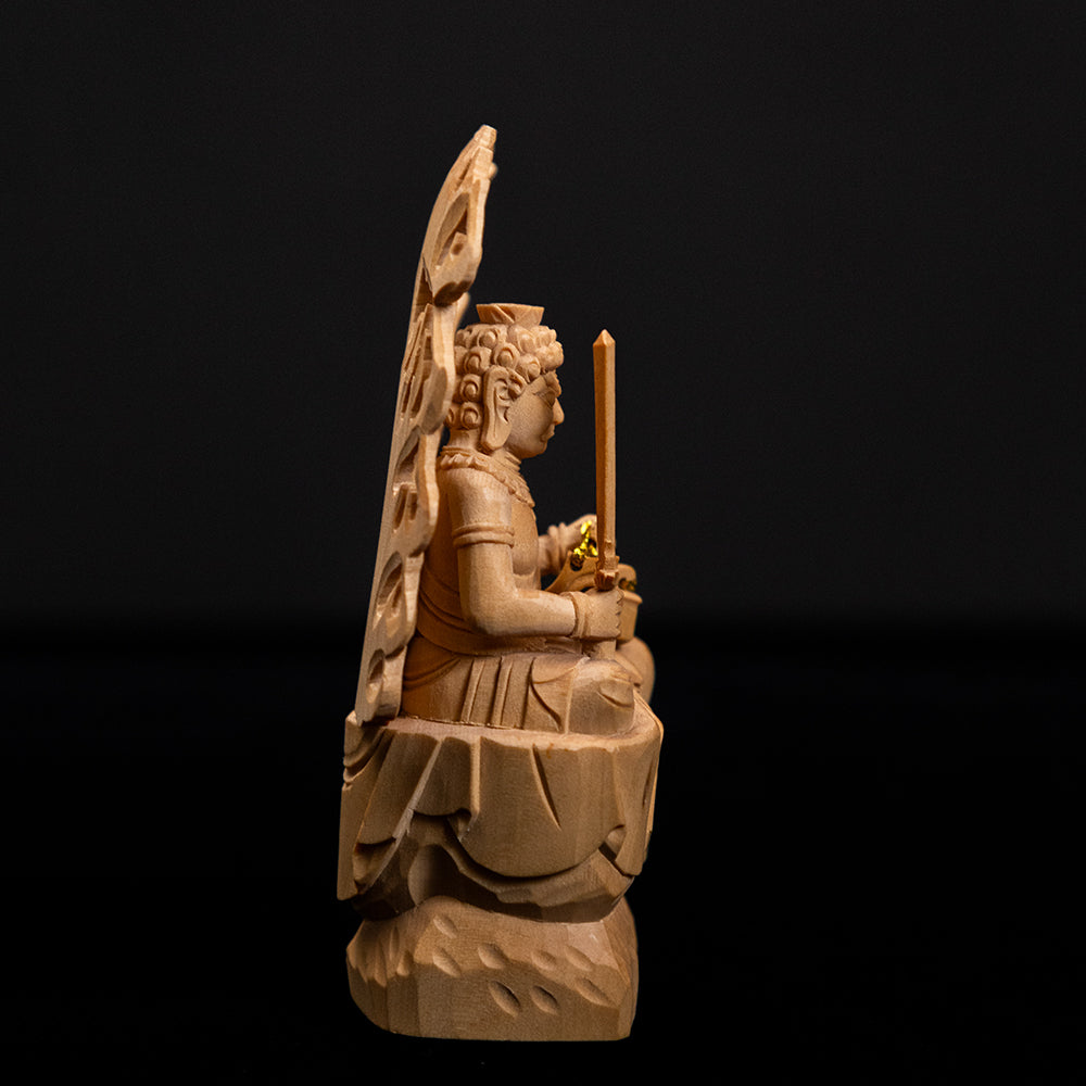 【総高11cm】不動明王 座像 木彫り 樹種：柘植 / お不動様 置物 縁起物 ※画像現品像の発送です