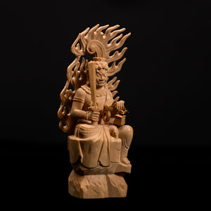 【総高11cm】不動明王 座像 木彫り 樹種：柘植 / お不動様 置物 縁起物 ※画像現品像の発送です