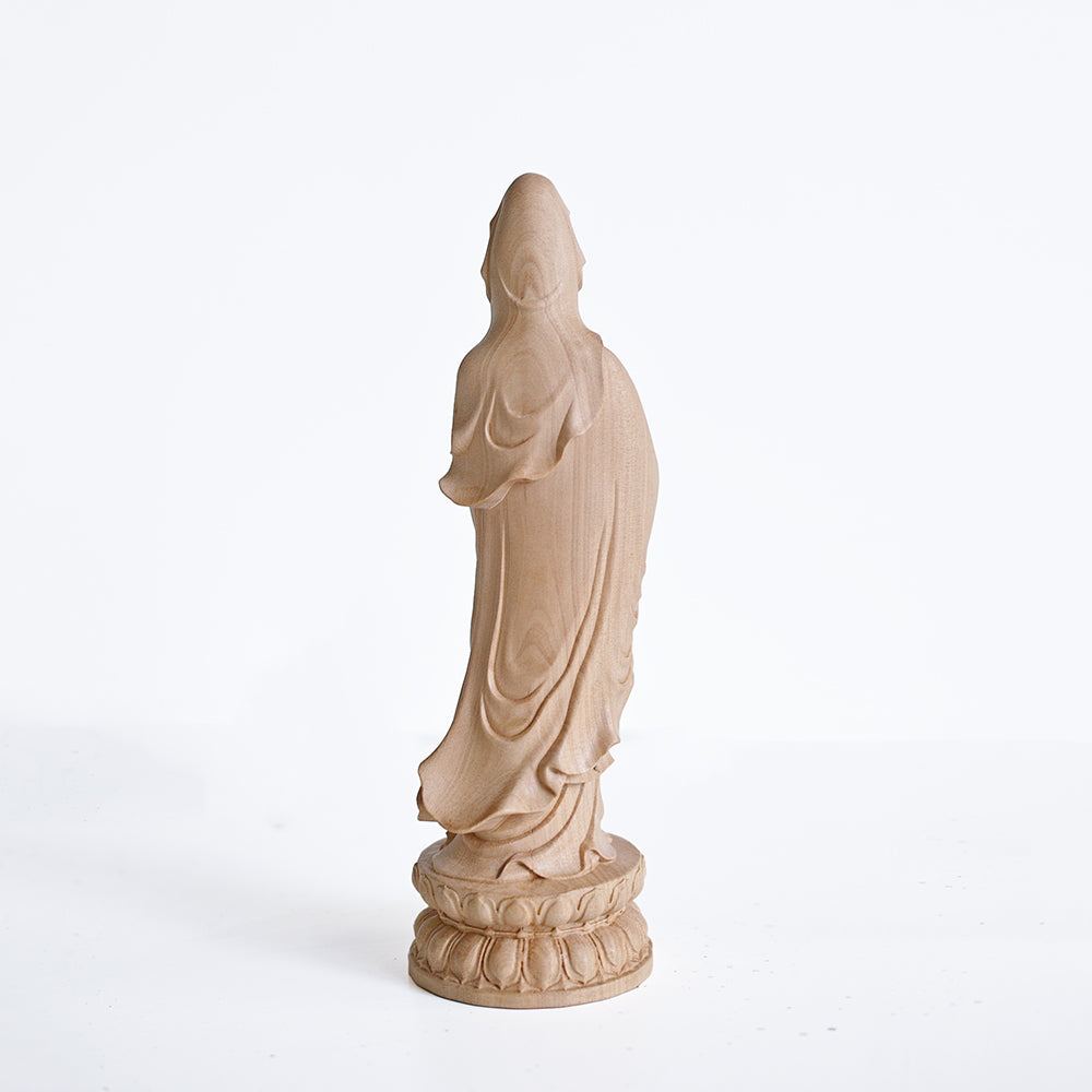 【総高16cm】観音菩薩 立像 木彫り 樹種：柘植 / 観音様 観音像 置物 縁起物 ※画像現品像の発送です