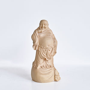 【総高12cm】木彫り 布袋様 樹種：柘植 /  置物 縁起物 ※画像現品像の発送です