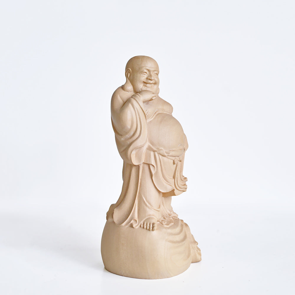 【総高12cm】木彫り 布袋様 樹種：柘植 /  置物 縁起物 ※画像現品像の発送です
