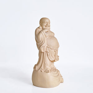 【総高12cm】木彫り 布袋様 樹種：柘植 /  置物 縁起物 ※画像現品像の発送です