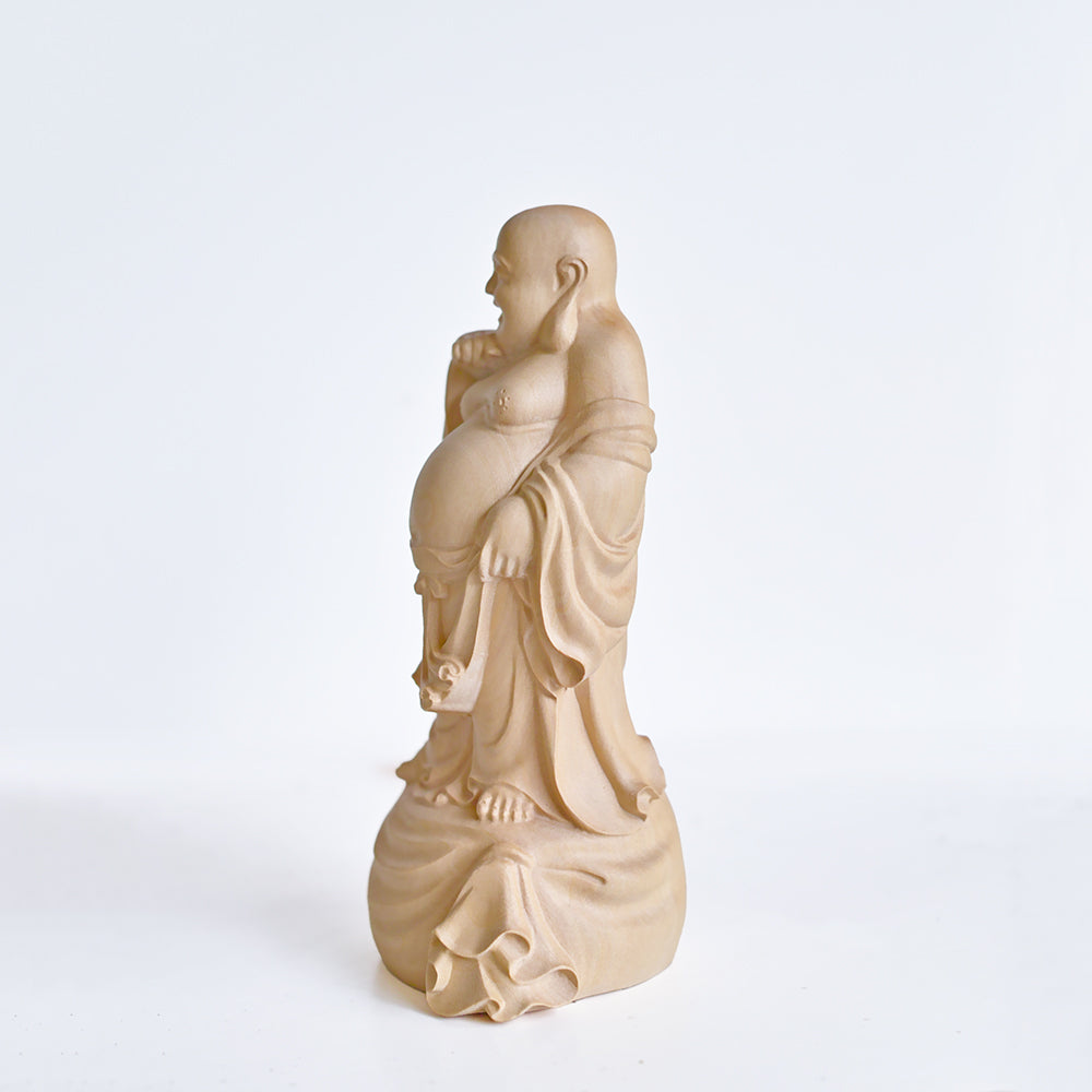 【総高12cm】木彫り 布袋様 樹種：柘植 /  置物 縁起物 ※画像現品像の発送です