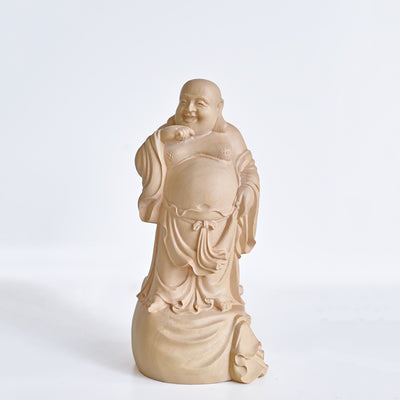 【総高12cm】木彫り 布袋様 樹種：柘植 /  置物 縁起物 ※画像現品像の発送です