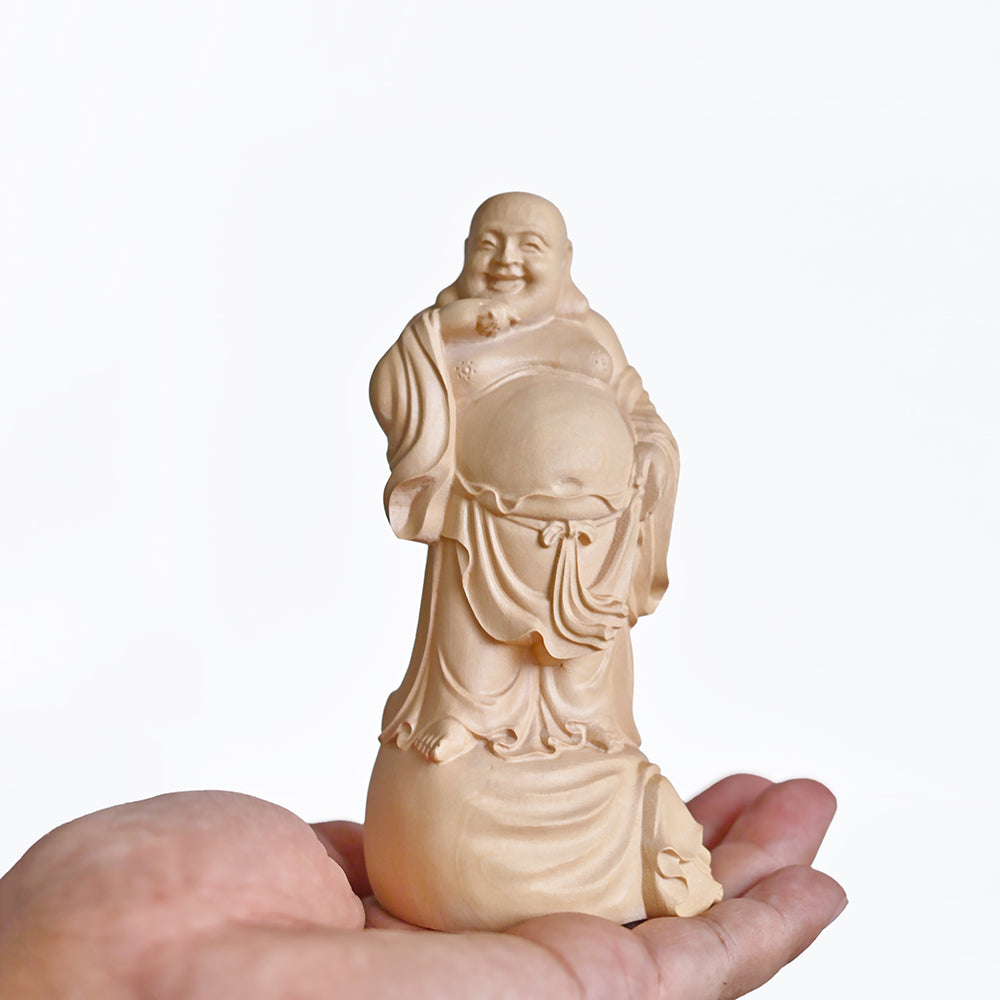 【総高12cm】木彫り 布袋様 樹種：柘植 /  置物 縁起物 ※画像現品像の発送です