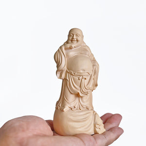 【総高12cm】木彫り 布袋様 樹種：柘植 /  置物 縁起物 ※画像現品像の発送です