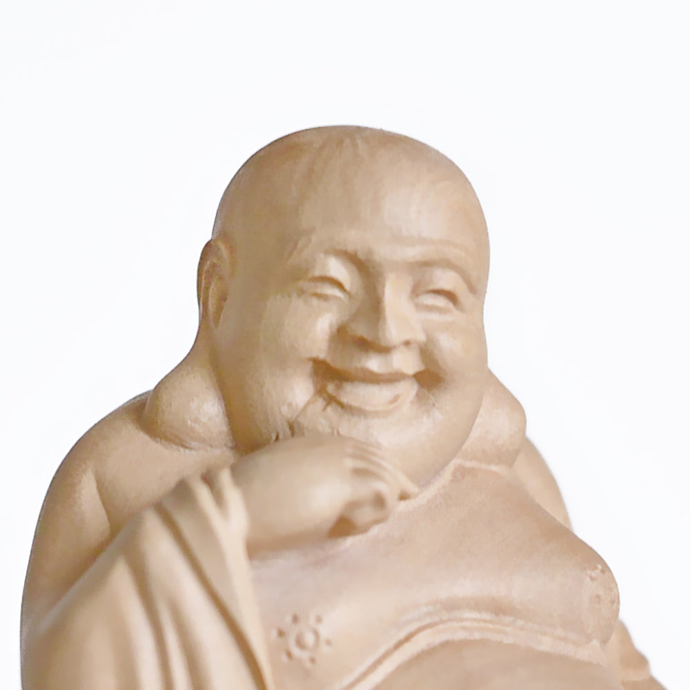 【総高12cm】木彫り 布袋様 樹種：柘植 /  置物 縁起物 ※画像現品像の発送です