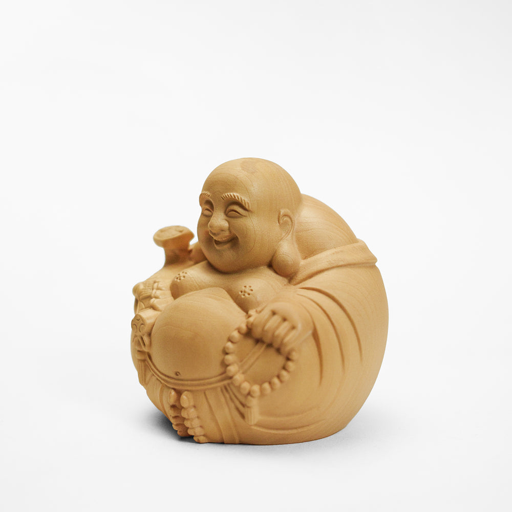【総高7cm】木彫り 丸布袋  樹種：柘植 /  布袋様 置物 縁起物 ※画像現品像の発送です