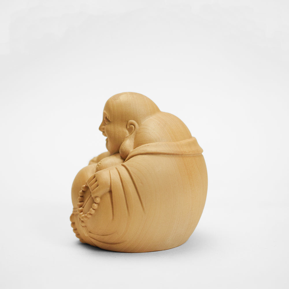 【総高7cm】木彫り 丸布袋  樹種：柘植 /  布袋様 置物 縁起物 ※画像現品像の発送です