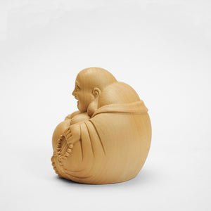 【総高7cm】木彫り 丸布袋  樹種：柘植 /  布袋様 置物 縁起物 ※画像現品像の発送です