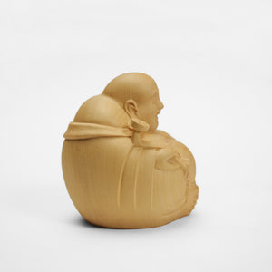 【総高7cm】木彫り 丸布袋  樹種：柘植 /  布袋様 置物 縁起物 ※画像現品像の発送です